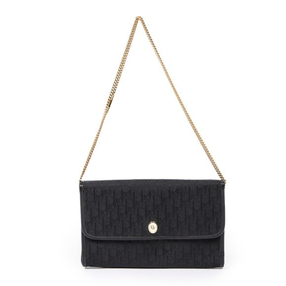 Dior vintage trotter black canvas purse with gold chain - Picture 1 of 14